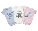 [SET003] 3 Pieces of Printed Short Sleeve Bodies with Capsul  White Little Peanut Pink Elephant with Balloons Baby Blue Hello World